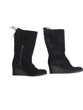 UGG Dawna Womens Black Suede Waterproof Wedge Tie Boots Size 7.5 RN 1017429